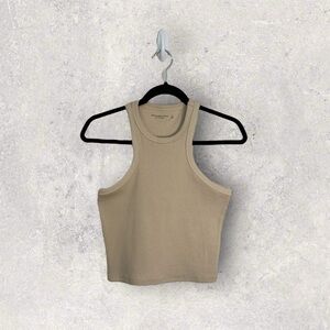 Abercrombie Cropped High-Neck Rib Tank - Tan